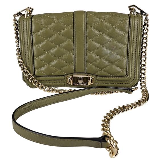 REBECCA MINKOFF WOMEN'S GREEN QUILTED LEATHER SHOULDER BAG CHAIN / LEATHER STRAP - Picture 1 of 15